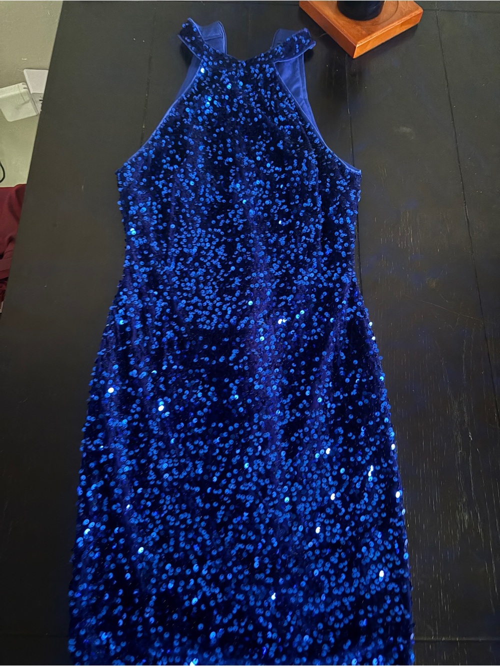 Sleeveless Sequin Halter Dress in Royal Blue